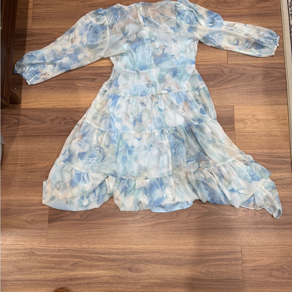 Calvin Klein Light Blue Floral Long Sleeve Dress - Picture 3 of 4